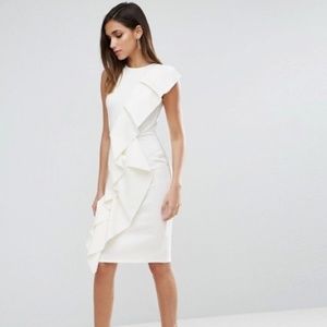 NEW ASOS Asymmetric Ruffle Front Midi Dress Size 0